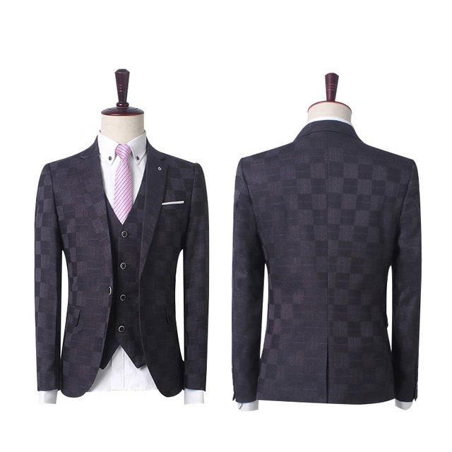 Koscy Dark Red Marriage Suit - Three-Piece Prom Tuxedo for Men