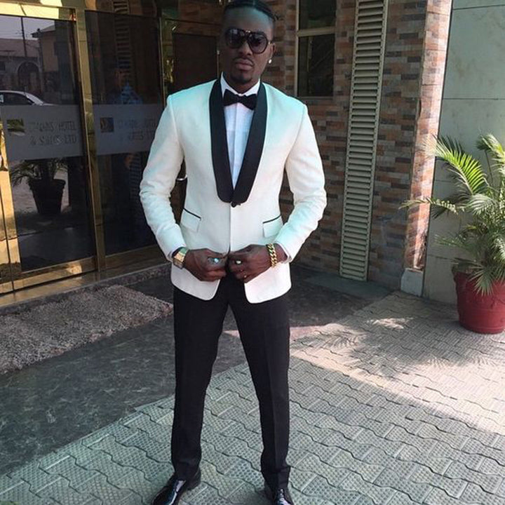 Koscy Romantic White Shawl Lapel One-Button Wedding Suit for Men’s Parties
