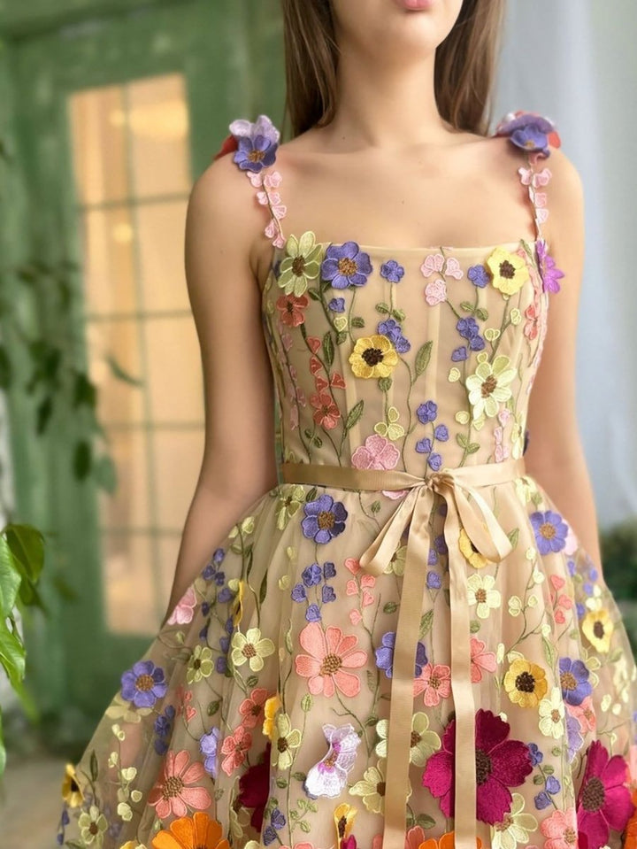 Koscy A Line Floral Short Homecoming Dress With 3D Flowers