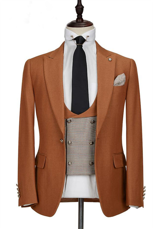 Koscy Caramel Formal Business Prom Tuxedos, Three Pieces for Party Suits