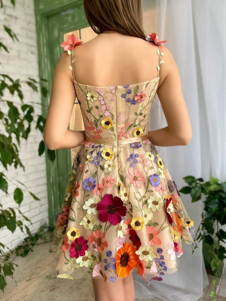 Koscy A Line Floral Short Homecoming Dress With 3D Flowers