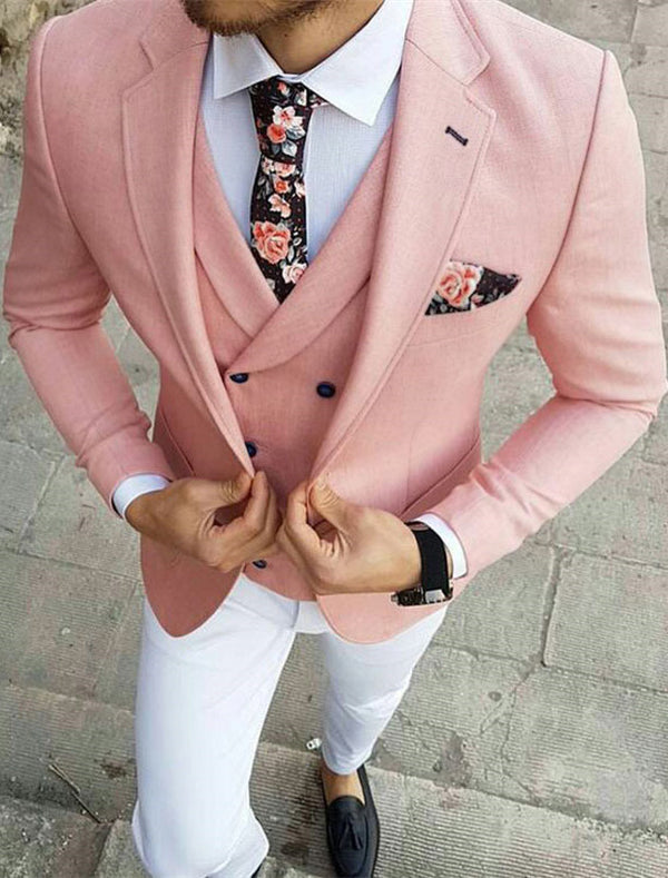 Koscy Handsome Three-Piece Pink Evening Suit with Notched Lapel