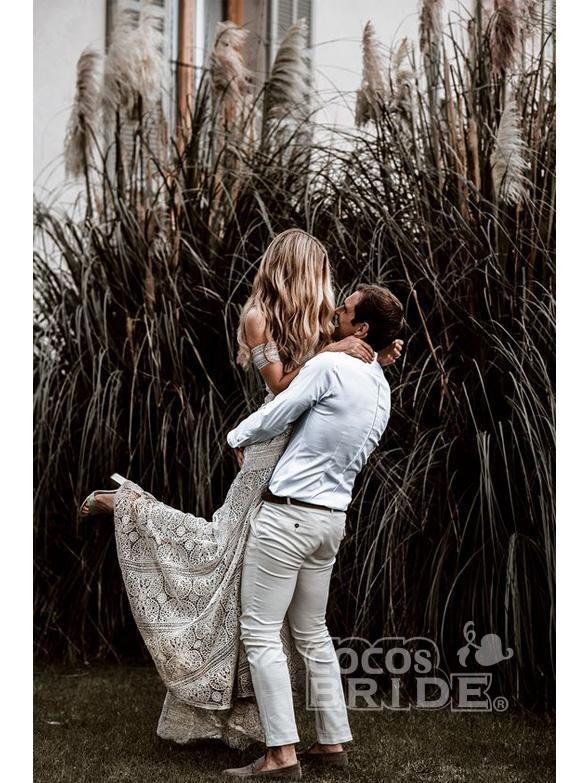 Bmbride Ivory Lace Beach Wedding Dresses Sweetheart Neck Rustic Boho Wedding Dresses