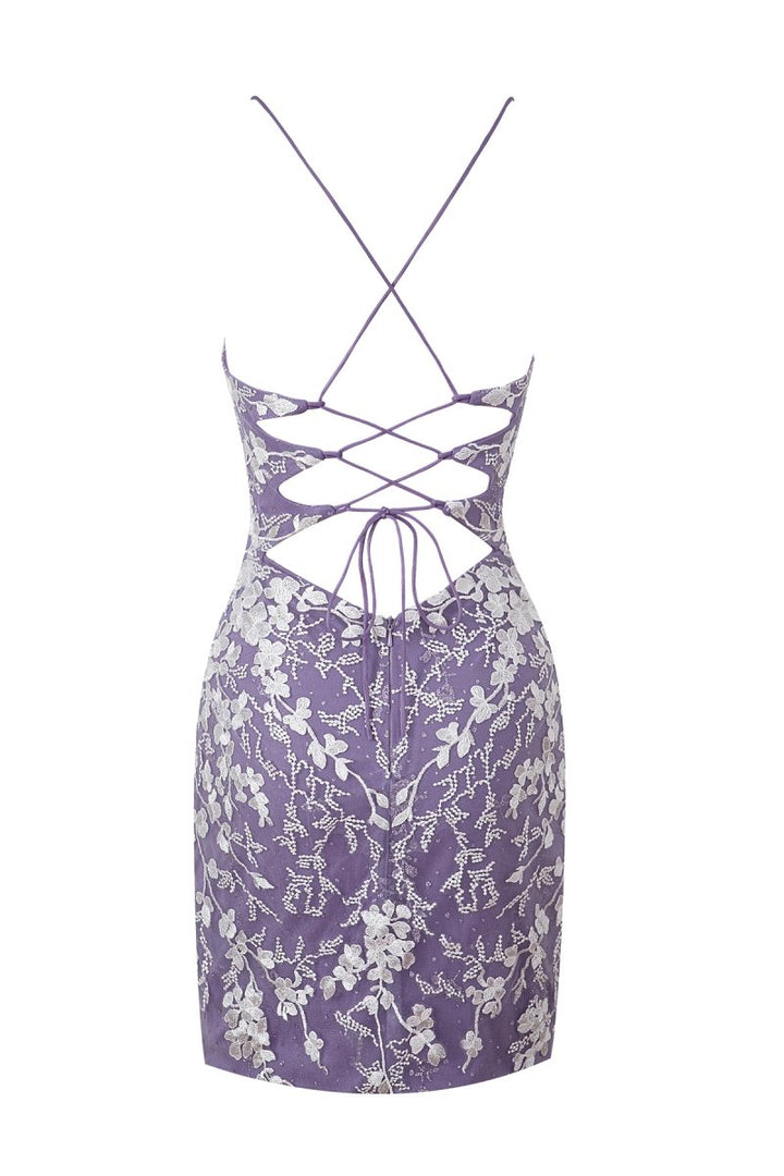 Koscy Sheath Short Spaghetti Straps Lace Homecoming Dress