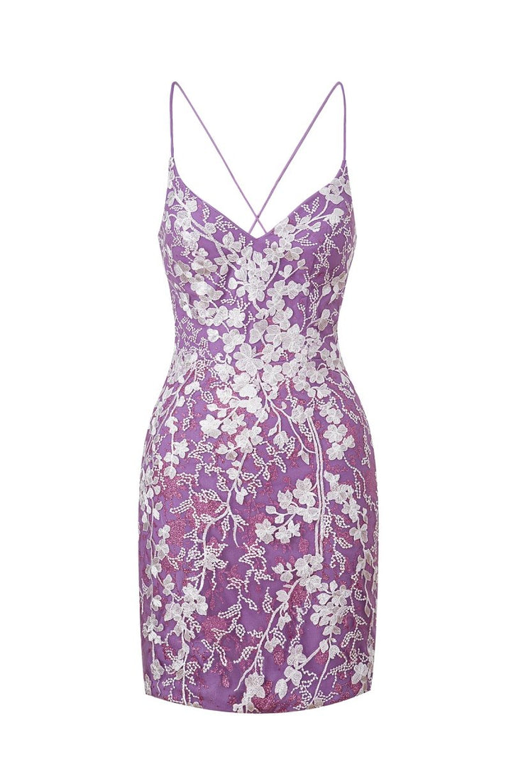 Koscy Sheath Short Spaghetti Straps Lace Homecoming Dress