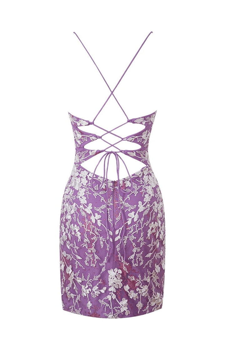 Koscy Sheath Short Spaghetti Straps Lace Homecoming Dress