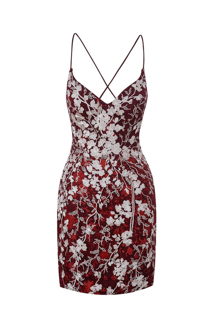 Koscy Sheath Short Spaghetti Straps Lace Homecoming Dress