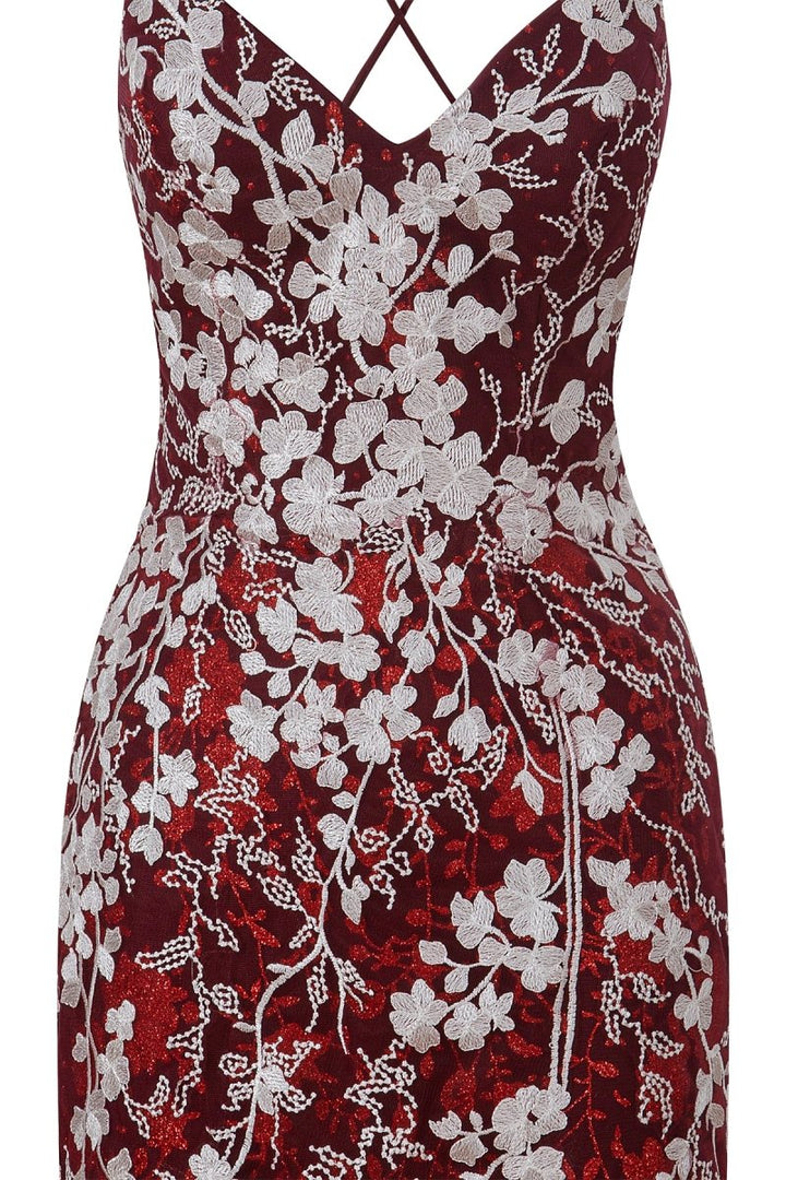 Koscy Sheath Short Spaghetti Straps Lace Homecoming Dress