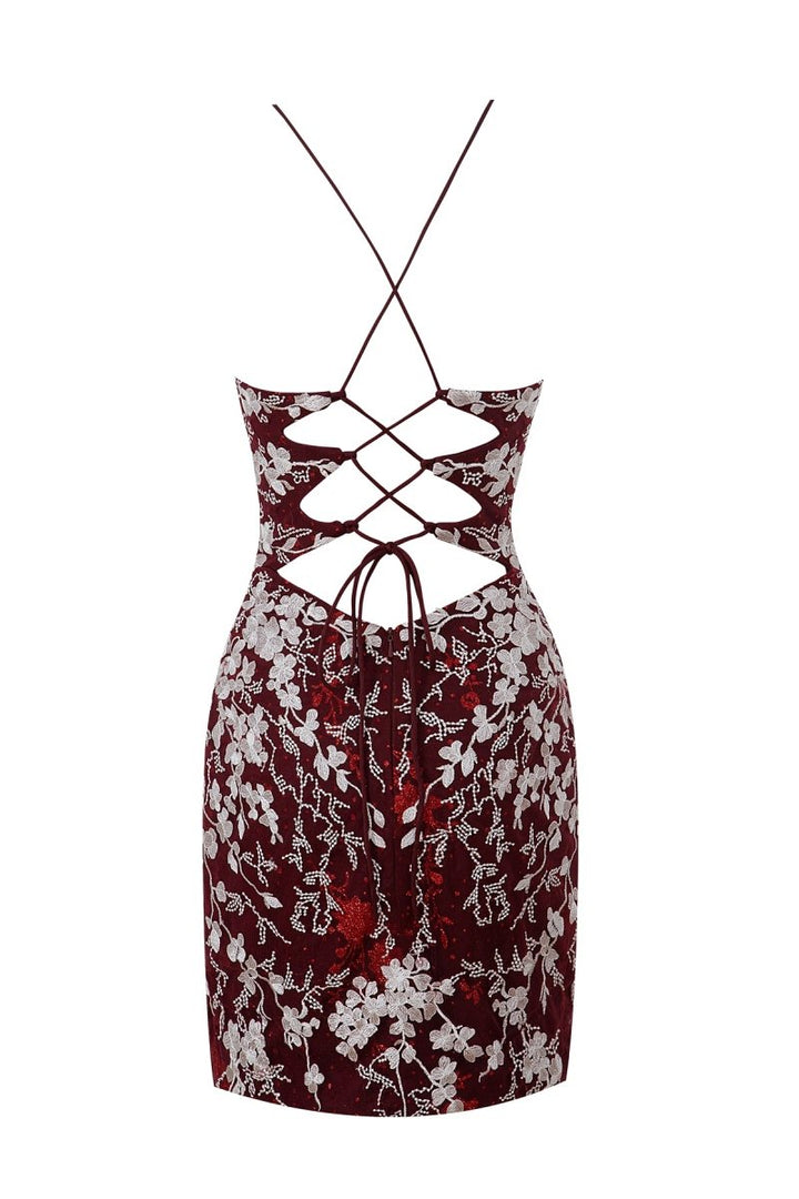 Koscy Sheath Short Spaghetti Straps Lace Homecoming Dress