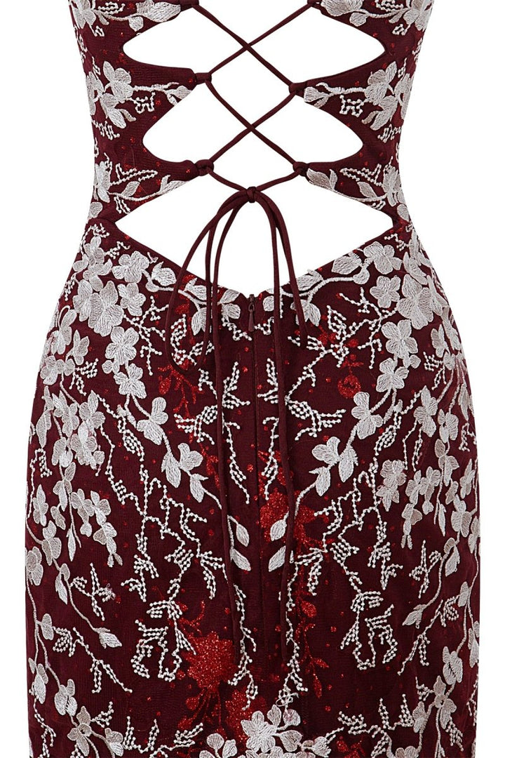 Koscy Sheath Short Spaghetti Straps Lace Homecoming Dress