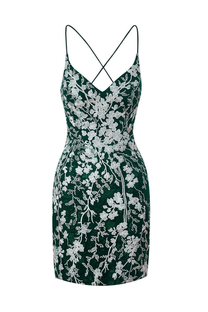 Koscy Sheath Short Spaghetti Straps Lace Homecoming Dress