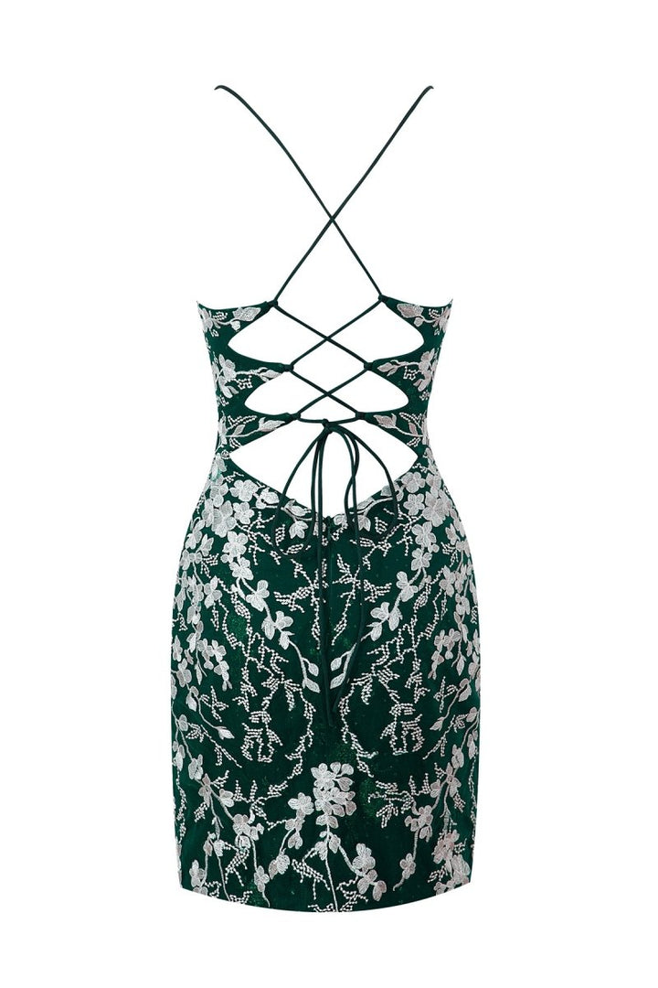 Koscy Sheath Short Spaghetti Straps Lace Homecoming Dress
