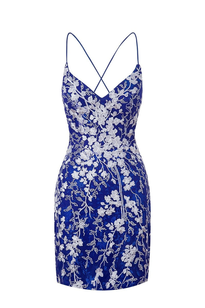 Koscy Sheath Short Spaghetti Straps Lace Homecoming Dress
