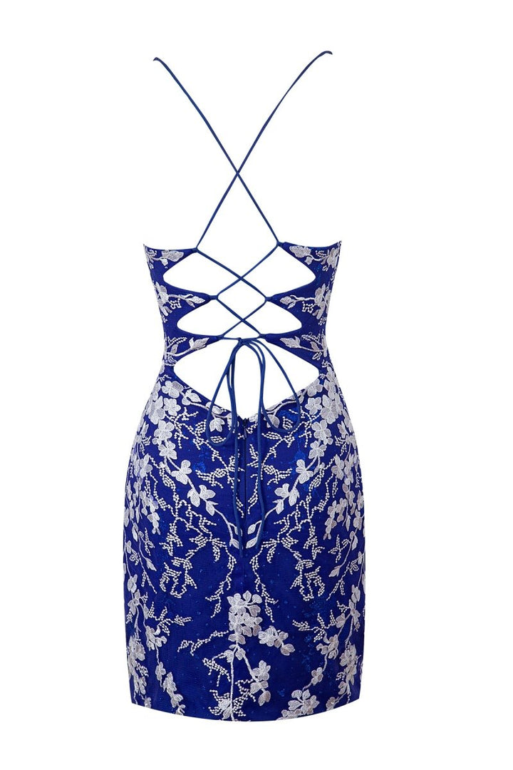 Koscy Sheath Short Spaghetti Straps Lace Homecoming Dress
