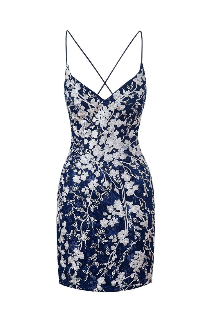 Koscy Sheath Short Spaghetti Straps Lace Homecoming Dress