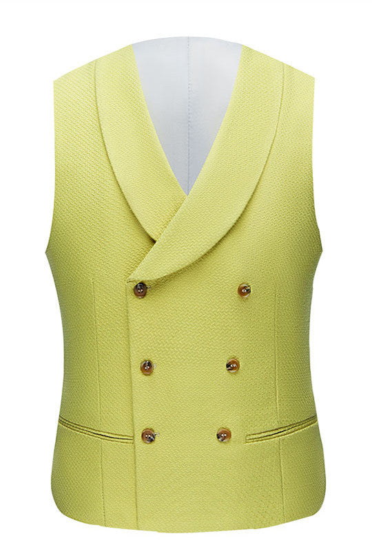 Koscy Stylish Yellow Three-Piece Groom and Groomsmen Suit with Peaked Lapel