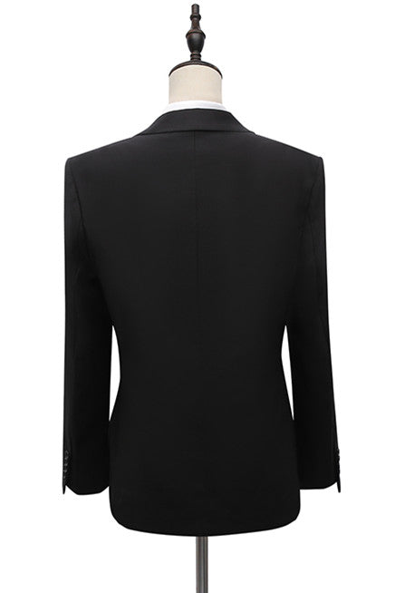 Koscy Fashionable Black Party Suit with Peaked Lapel and Buckle
