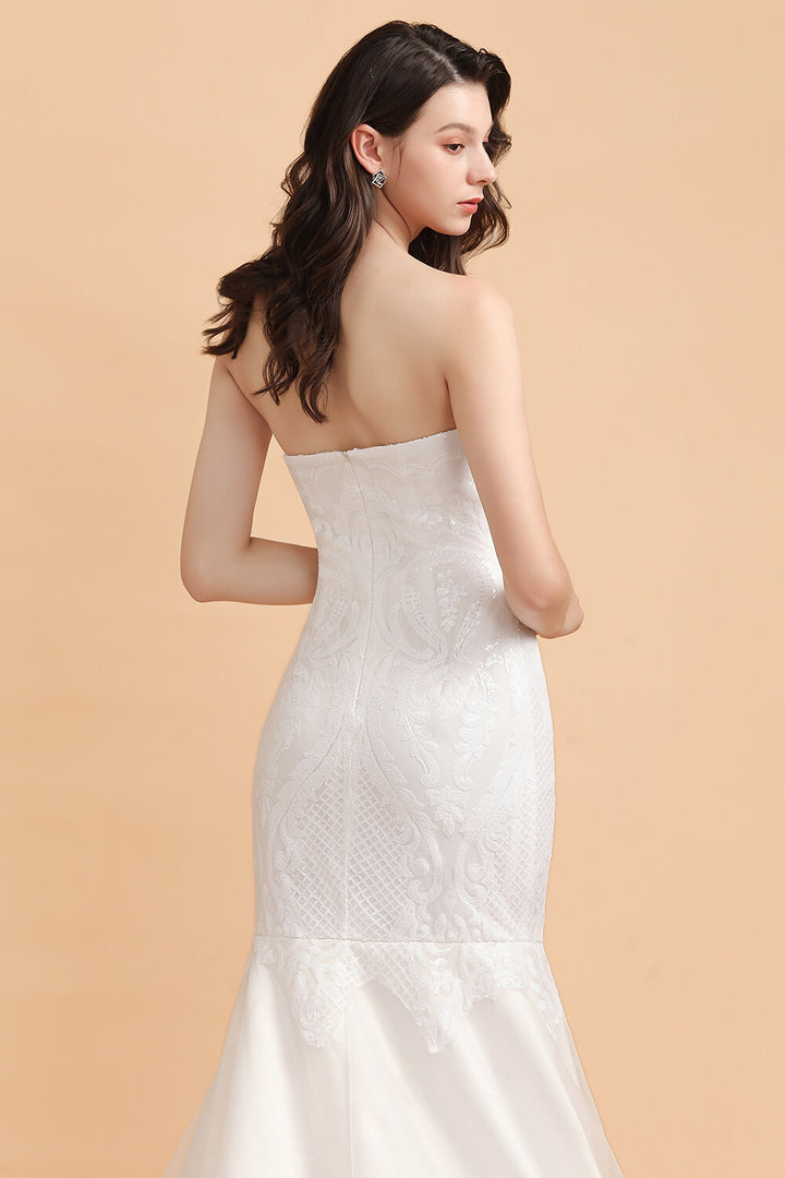 Bmbride Sparkling White Mermaid Wedding Dress with Sweetheart Neckline