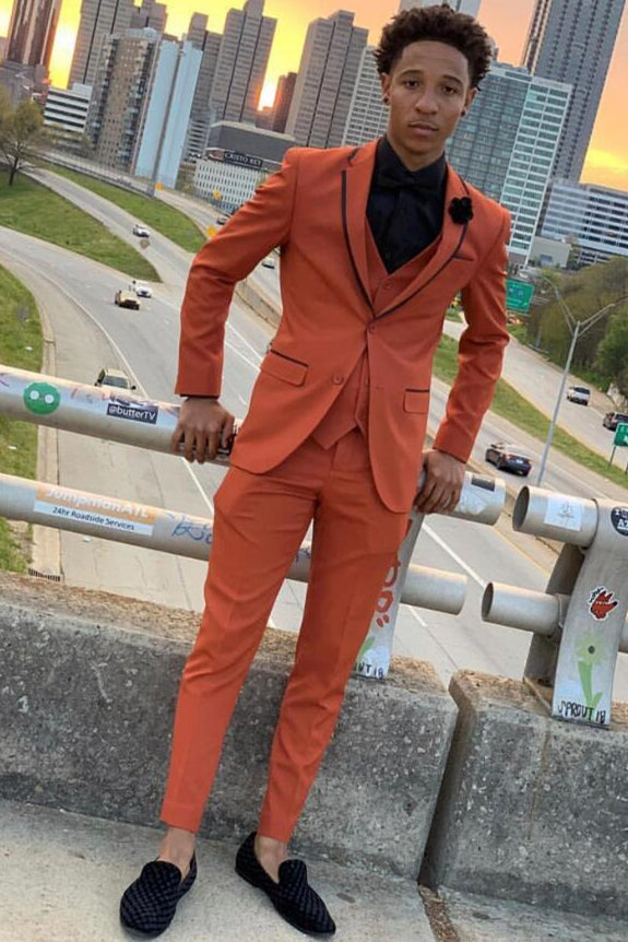 Koscy Casual Orange Bespoke Dinner Prom Suit for Men, Three Pieces