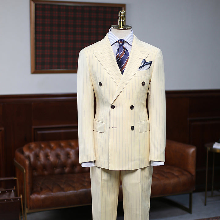Koscy Gentle Double-Breasted Striped Groom Suit for Prom