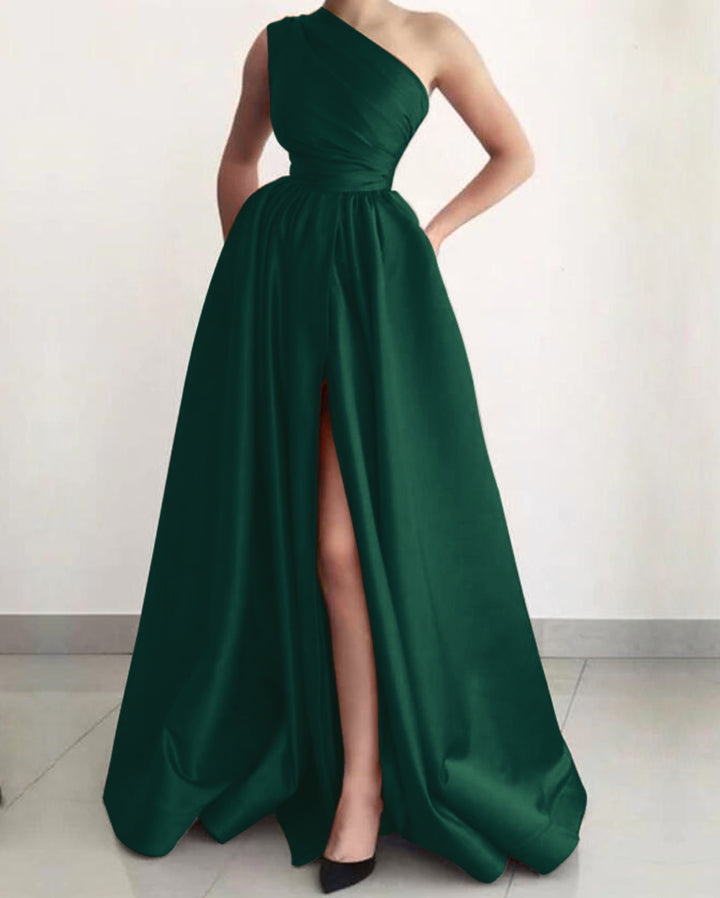 Elegant Prom Dress Burnt Orange One Shoulder A Line Split With Pockets