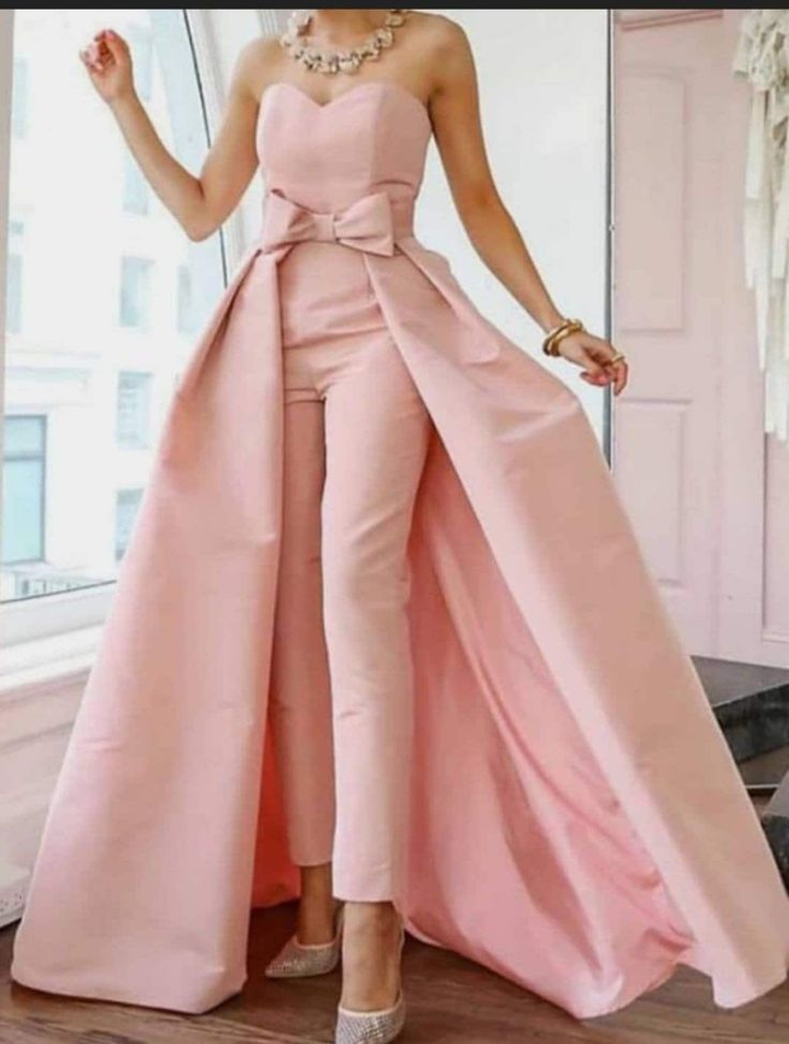 Koscy Elegant Blushing Pink Strapless Sleeveless Applique Long Jump Suit
