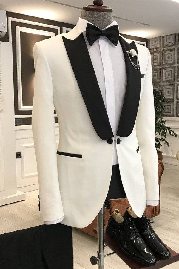 Koscy Elegant Mixed Black and White One-Button Evening Suit with Peaked Lapel