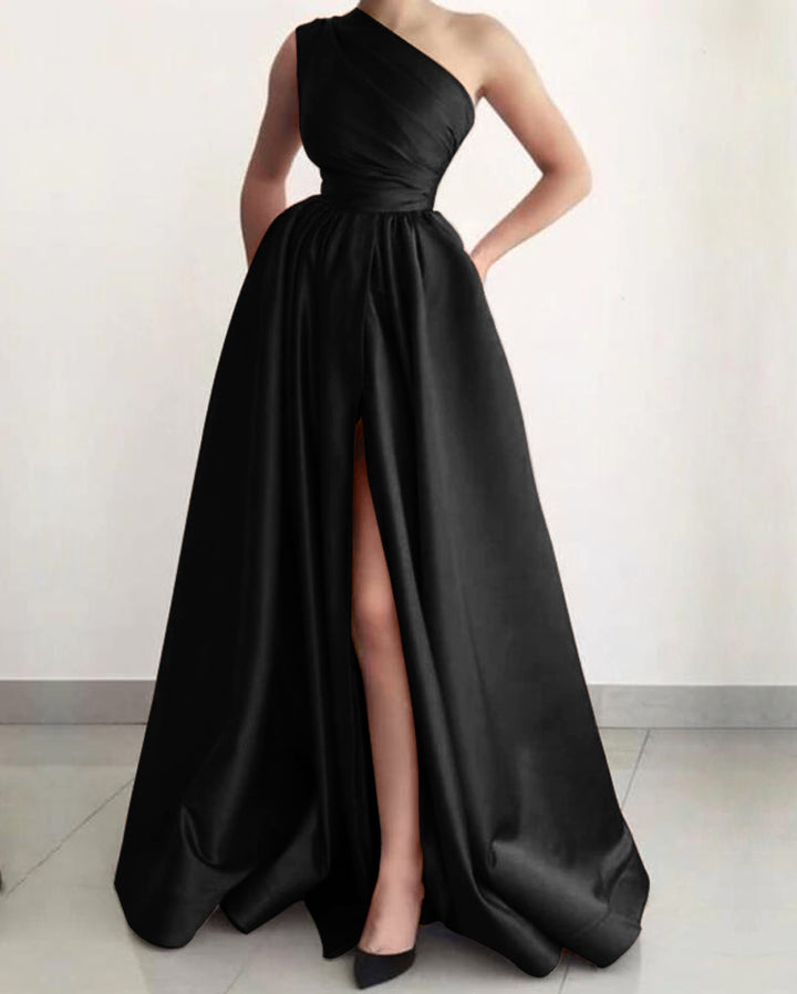 Elegant Prom Dress Burnt Orange One Shoulder A Line Split With Pockets