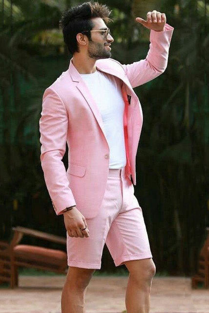 Koscy Handsome Pink One-Button Tuxedo Suit with Notched Lapel for Wedding