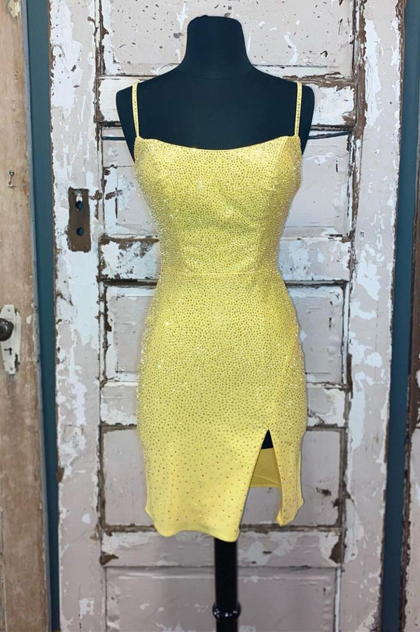 Koscy Short Tight Yellow Homecoming Dress with Lace Up