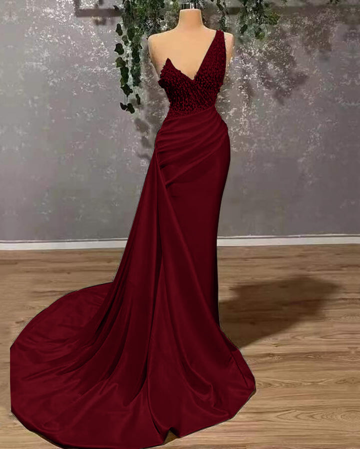 Elegant Ivory One-Shoulder Applique Mermaid Prom Dress with Ruffles