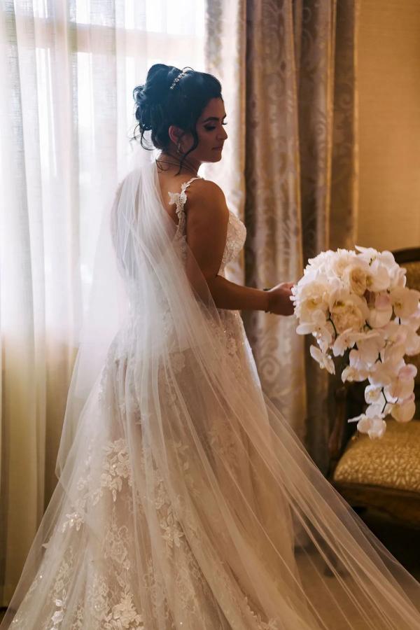 Bmbride Romantic A-line Sweetheart Tulle Floral Lace Wedding Dress