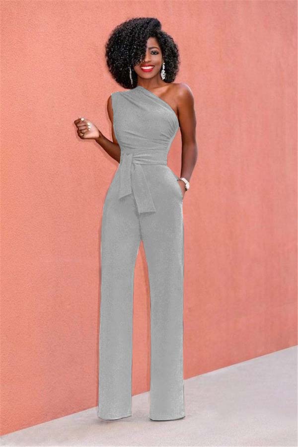 Koscy Concise Black One-Shoulder Daily Women's Jump Suit
