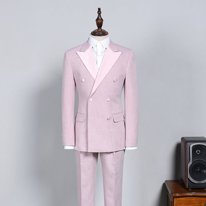 Koscy New Double-Breasted Pink Reception Suit with Peaked Lapel for Men