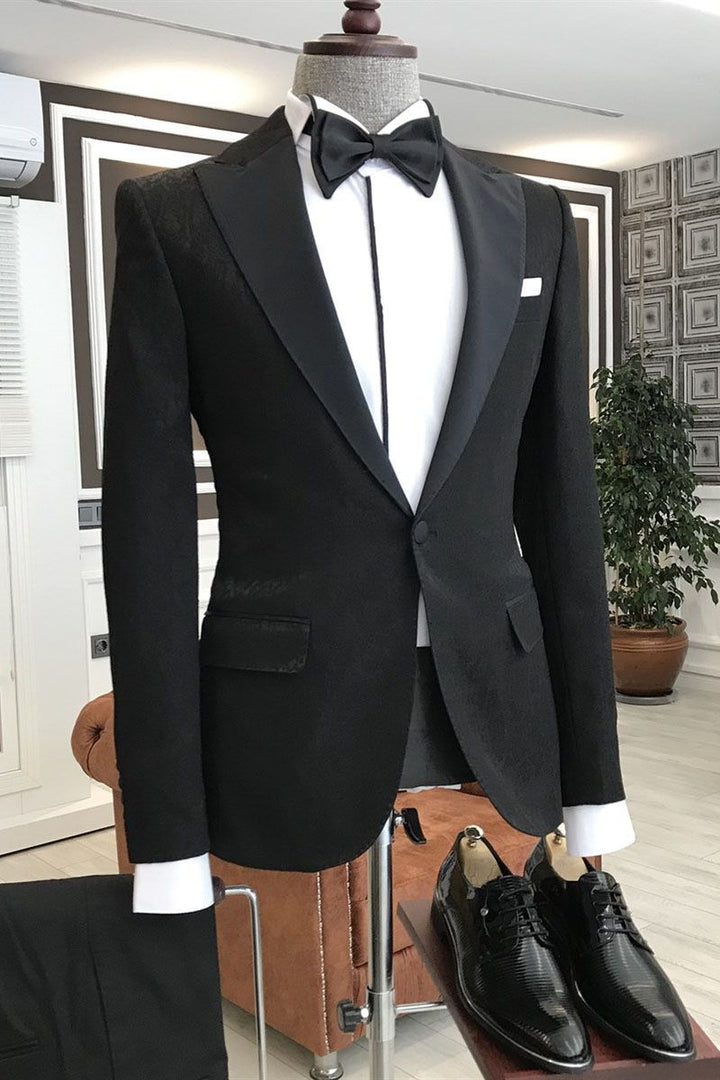 Koscy Classic Best-Fit Black Peaked Lapel Wedding Blazer for Groom