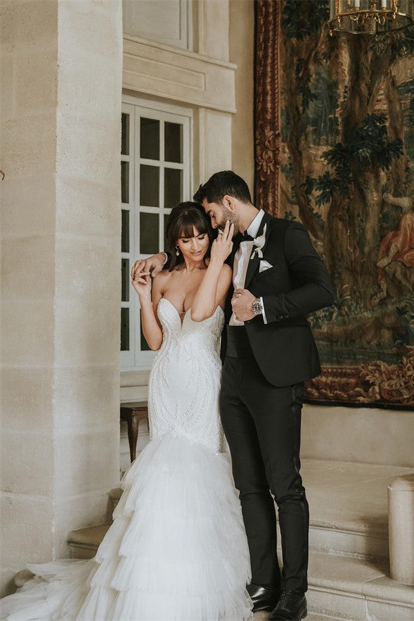 Bmbride Vintage Mermaid Sweetheart Tulle Wedding Dresses with Lace