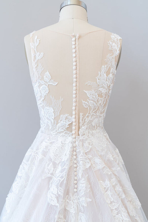 Bmbride Illusion Appliques Tulle A-line Wedding Dress