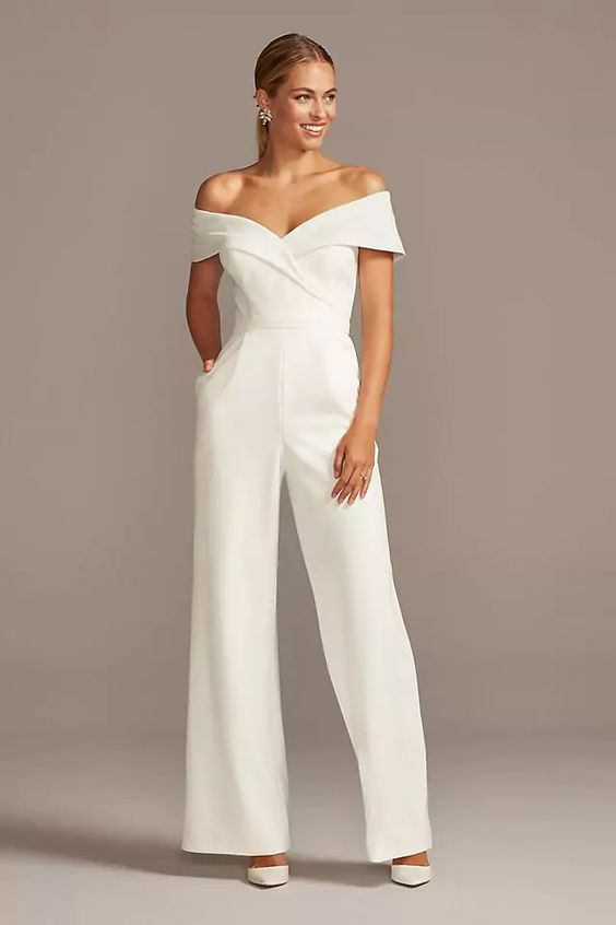 Koscy Graceful White Off-the-Shoulder Sleeveless Strapless Long Jump Suit