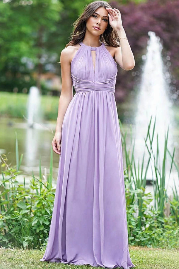 Online Open Back Elegant Lilac Halter A-Line Sleeveless Prom Dress
