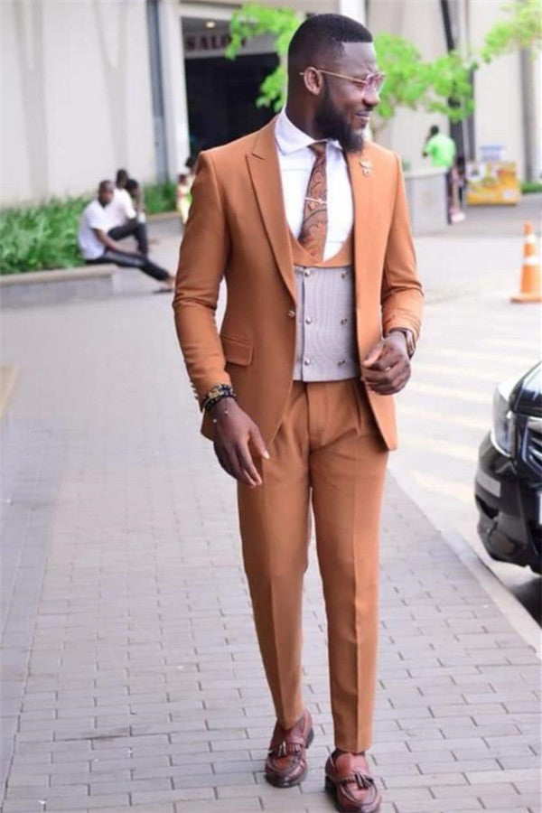Koscy Caramel Formal Business Prom Tuxedos, Three Pieces for Party Suits
