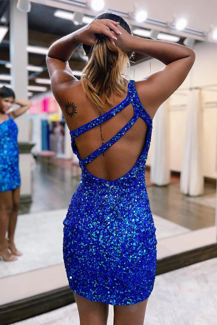 Koscy Bodycon One Shoulder Sequins Homecoming Dress
