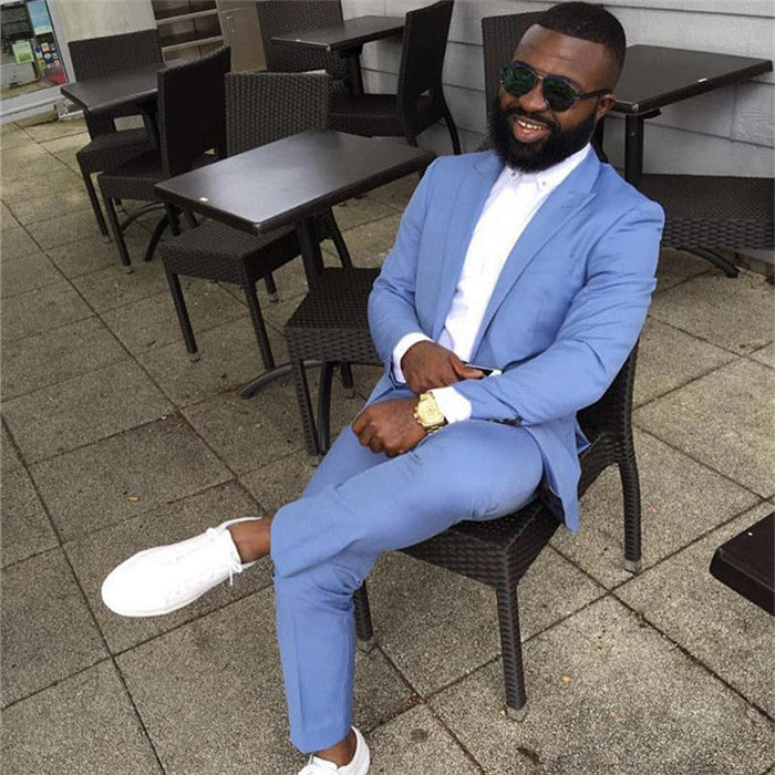 Koscy Elegant Philip Blue Custom Wedding Suit with Peaked Lapel for Sale