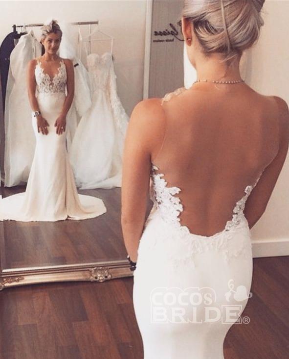 Bmbride Sleeveless Lace Mermaid Wedding Dress for Summer Beach Wedding