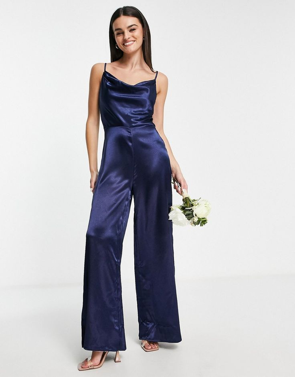 Koscy Captivating Spaghetti-Straps Dark Night Purple Loose Jump Suit