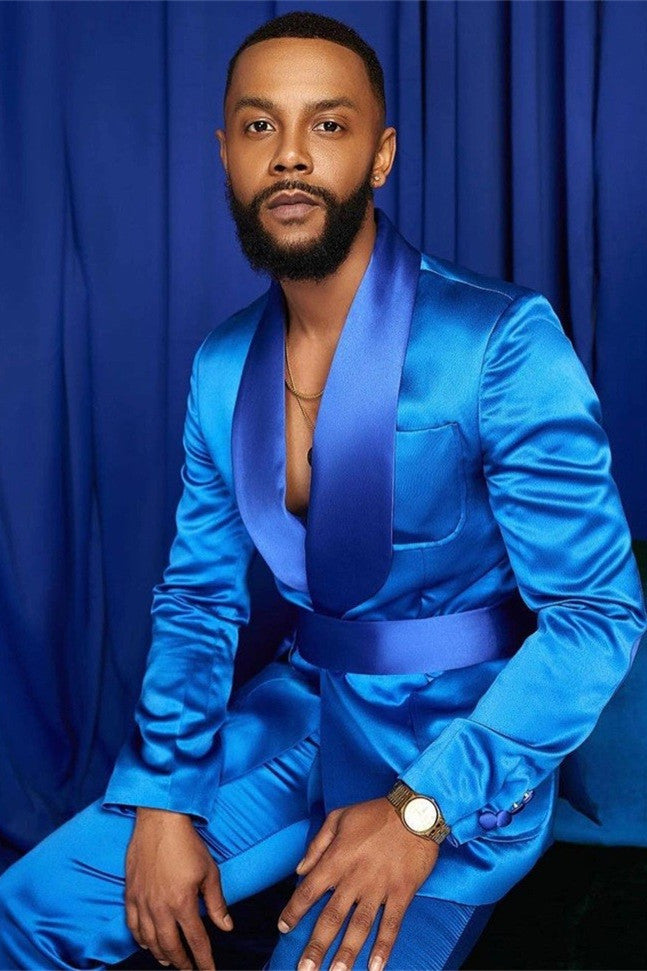Koscy Popular Blue Groom and Groomsmen Suit with Shawl Lapel