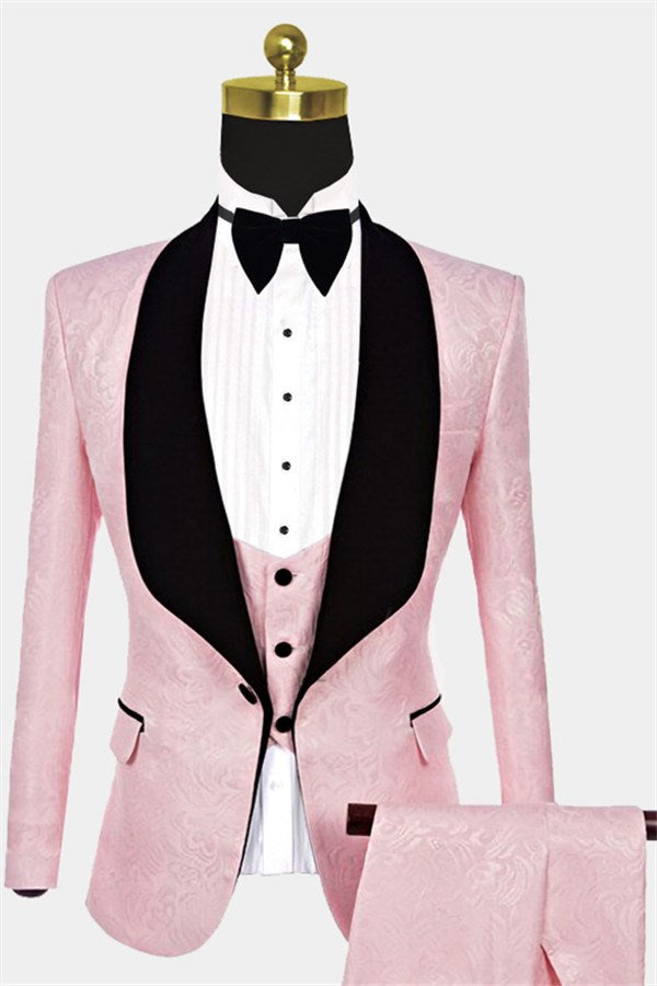 Koscy Reception Suit - Pink Jacquard Tuxedo on Sale for Groom