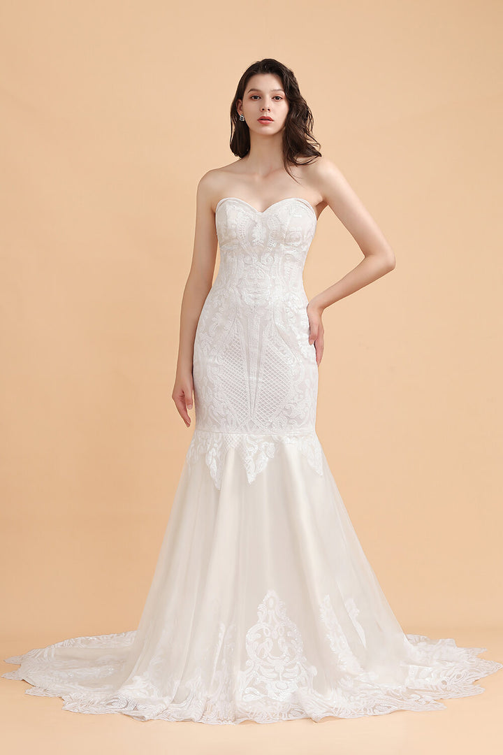 Bmbride Sparkling White Mermaid Wedding Dress with Sweetheart Neckline