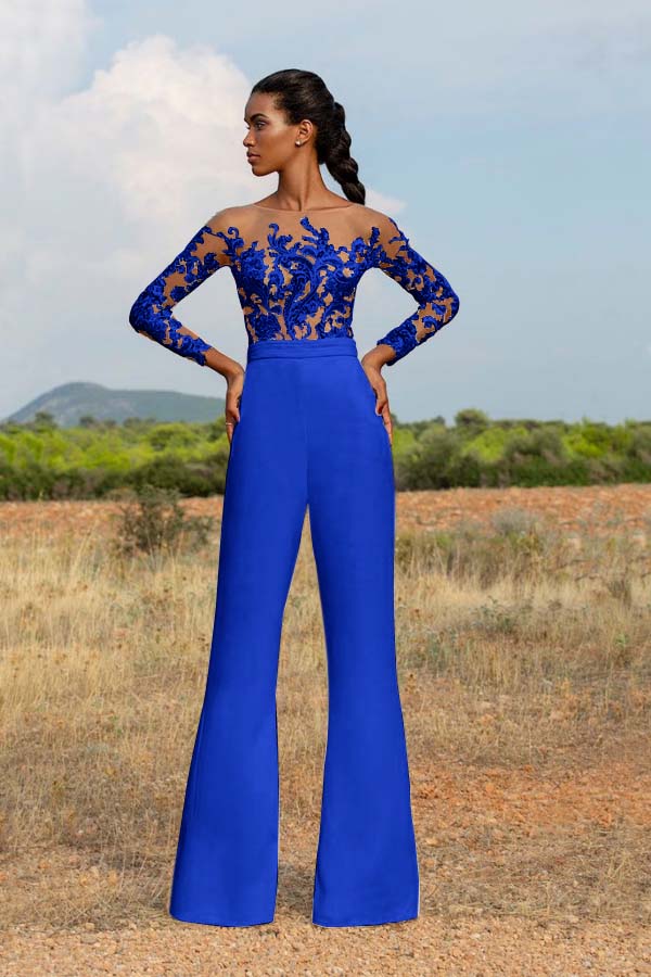 Koscy High-Grade White Embroidery Extraordinary Waist Slim Fit Party Jump Suit