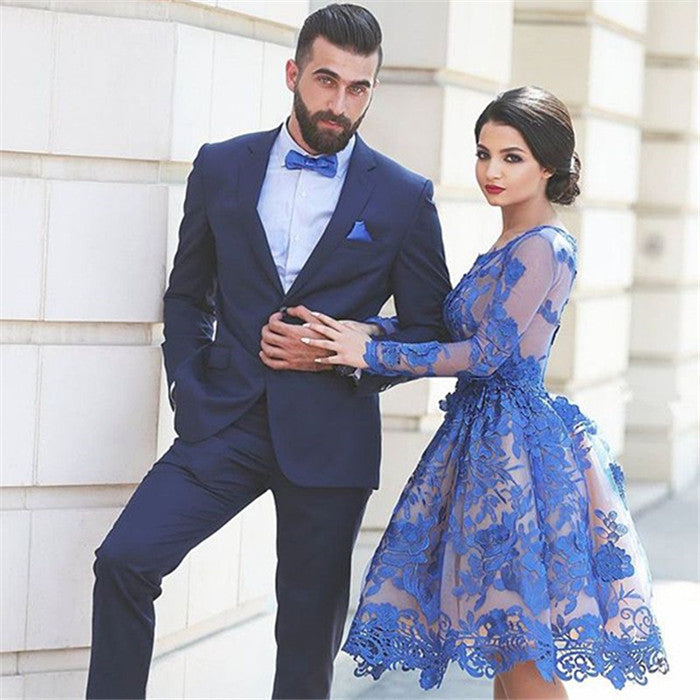 Koscy Two-Piece Dark Navy Formal Business Prom Suit with Notched Lapel for Party