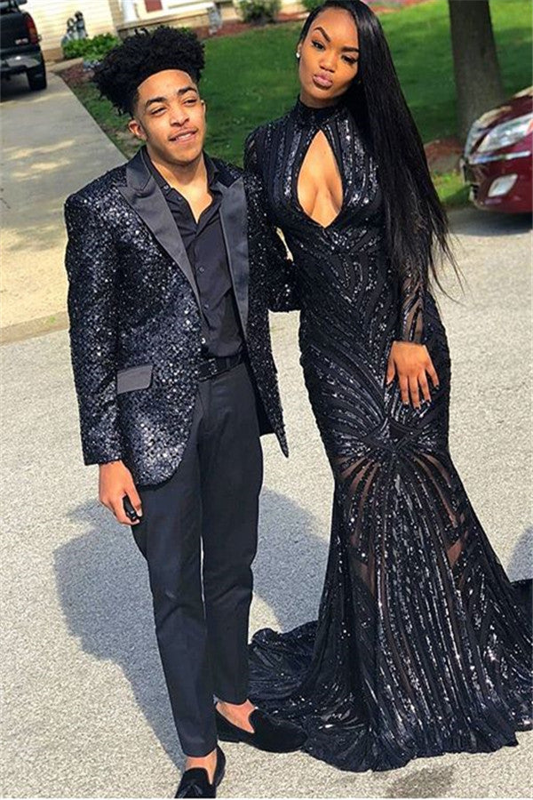 Koscy Black Sequins Marriage Blazer Suit - Two Piece with Peak Lapel, On Sale